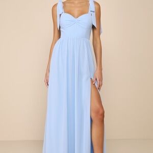 Lulus Radiant Charisma Light Blue Chiffon Ruched Tie-strap Maxi Dress - Size XL